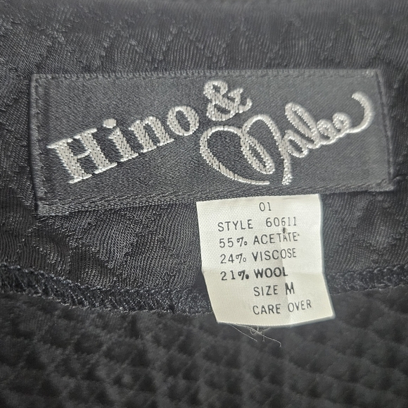 Vintage 80s Hino & Malee Black Quilted Wool Blend Skirt Set, Top (M) Skirt (L) - Picture 6 of 7